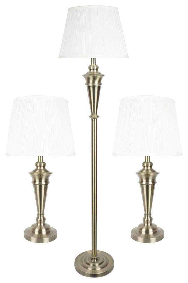 Peterson Set of 3 Table and Floor Lamps, Antique Brass