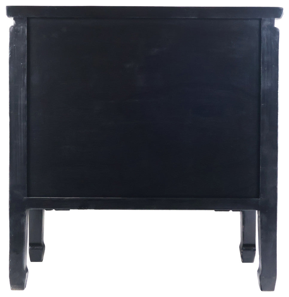 Oriental Hall Chest Antique-Style Black Lacquer