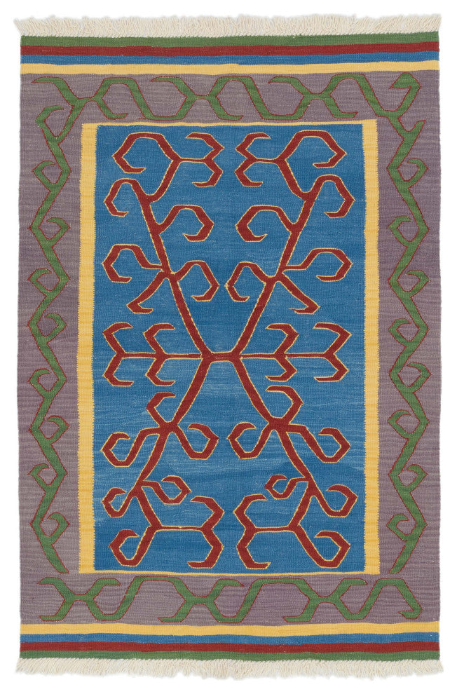 New Handwoven Turkish Kilim Rug 3' 10" x 5' 10", 46 in. x 70 in.