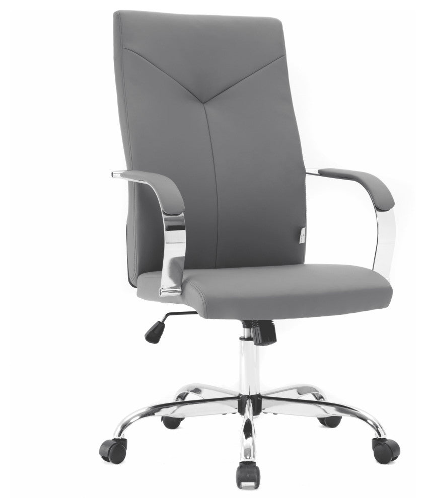 LeisureMod SO19GRL Sonora Modern Grey High-Back Leather Office Chair