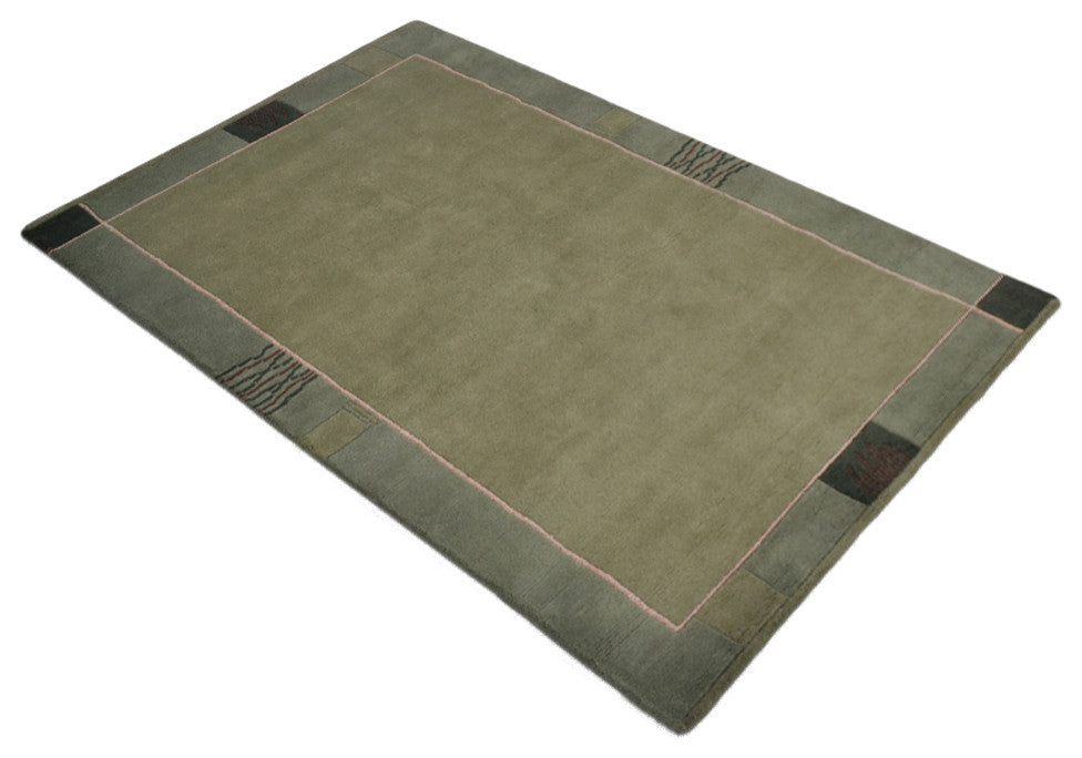 Hand Knotted Tibbati Wool Area Rug Contemporary Green