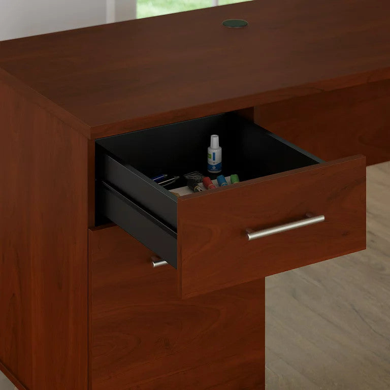 Transitional Desk, Large Design With Wire Management & 2 Drawers, Hansen Cherry