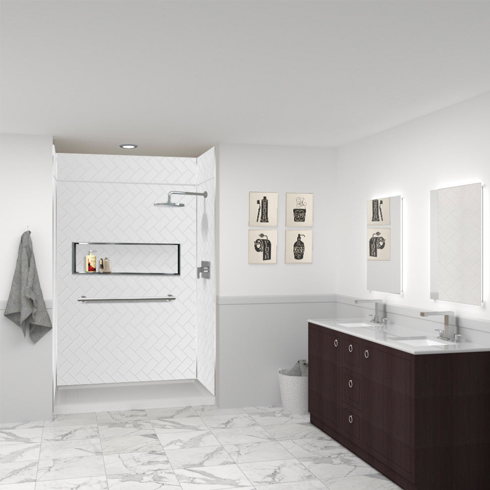 Transolid PWKX60368412-431 Prodigy 60"x36"x96" Shower Wall Kit White Herringbone