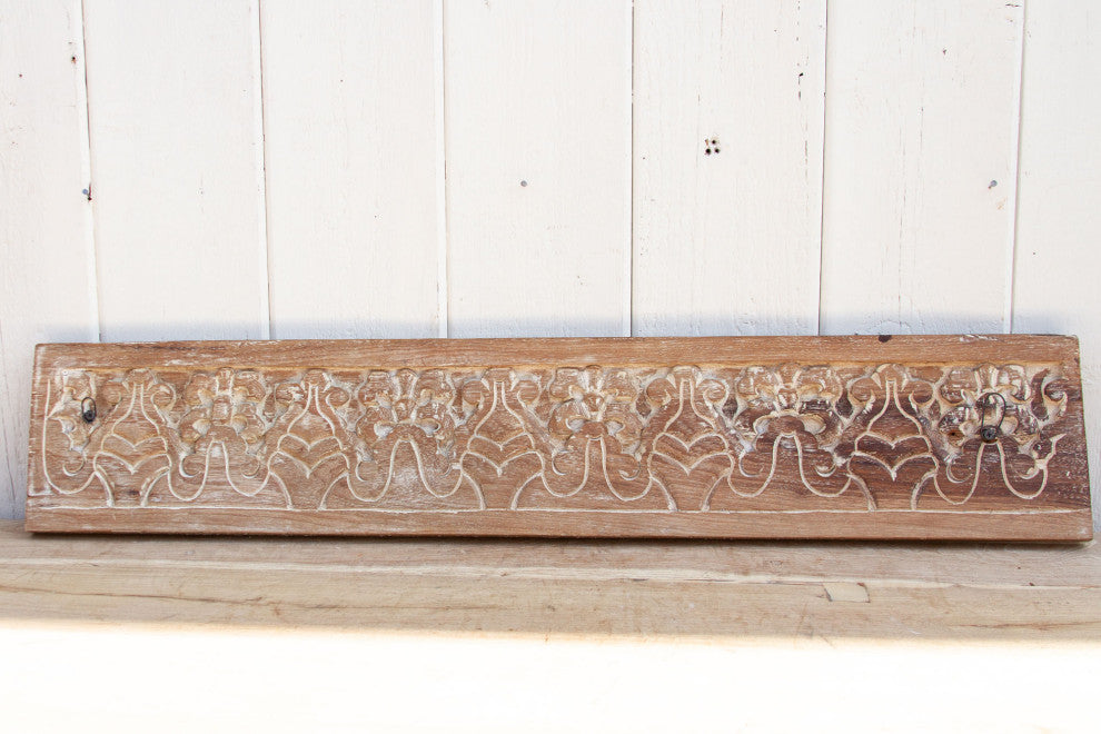 Whitewash Carved Teak Wall Panel