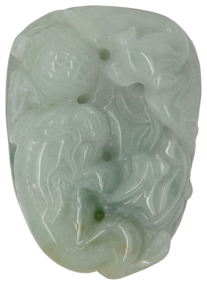 Jade Pendant Light Green Pixiu Chasing Lucky Ball With Bat and Money Figure
