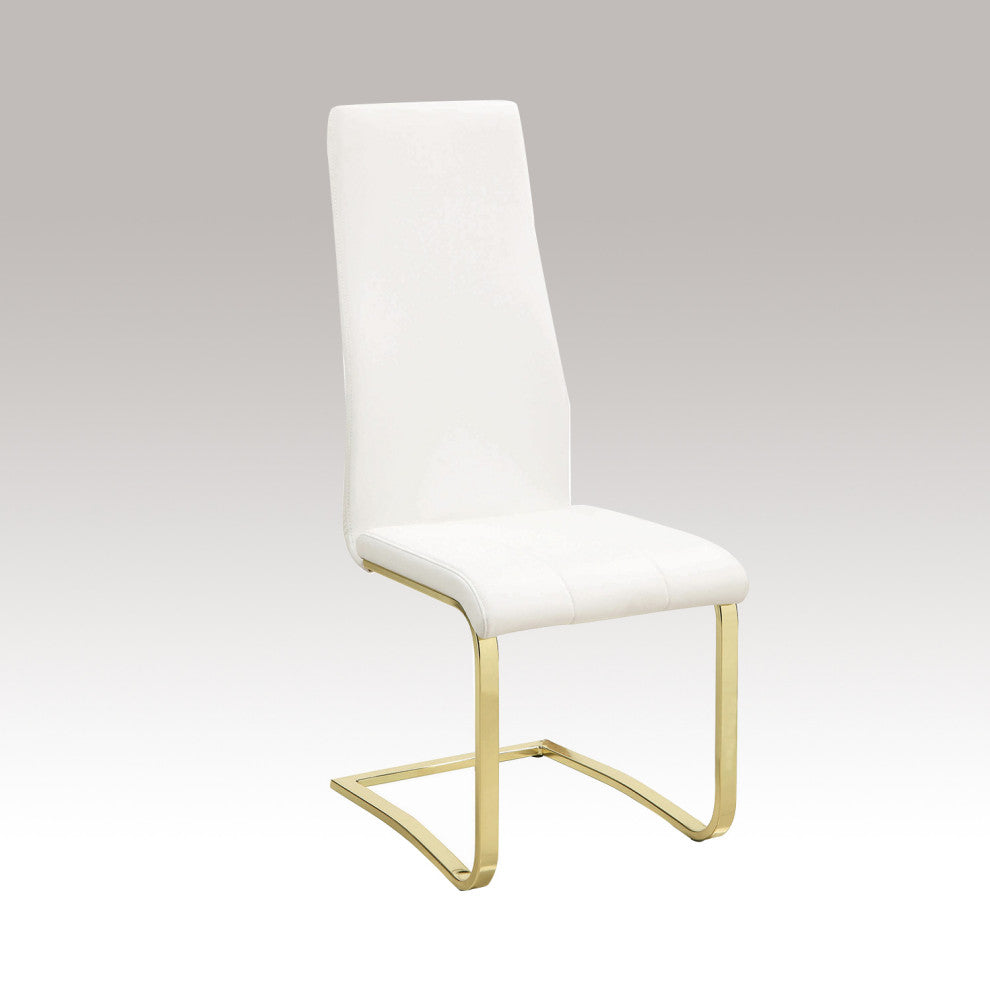 Set of 4 Dining Side Chair, White and Rustic Brass