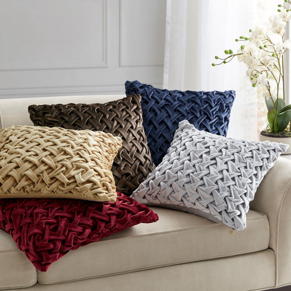 Croscill Winchester Ruched Velvet Sqaure Pillow 20x20, Navy Blue