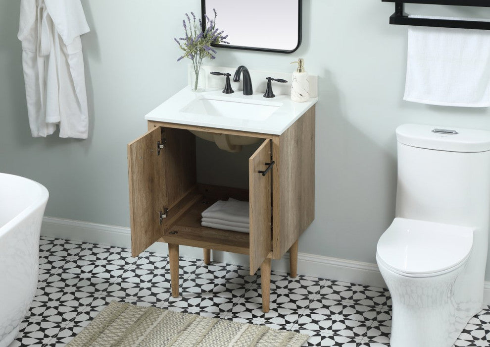 Home Living 19" Midcentury Modern Natural Oak-Light Bathroom Vanity