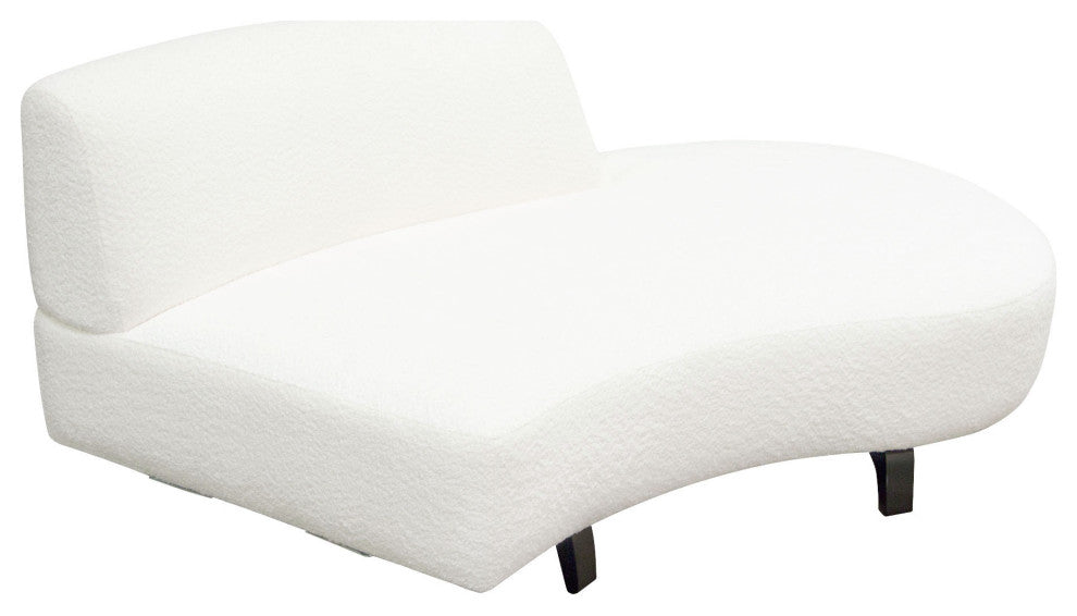 Vesper Curved Armless Right Chaise, Faux White Shearling, Black Wood Leg Base