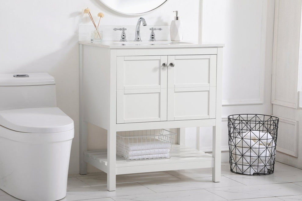 Elegant VF16430WH-BS 30"Single Bathroom Vanity, White With Backsplash