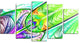 Green Blue Fractal Stained Glass, Abstract Wall Art Canvas, 60"x32", 5 Panels