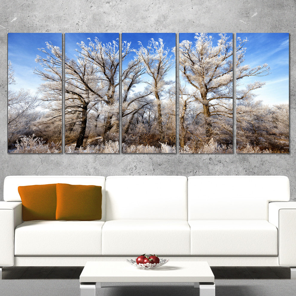 Beautiful Winter Evening View, Large Landscape Canvas Art, 60"x28", 5 Panels