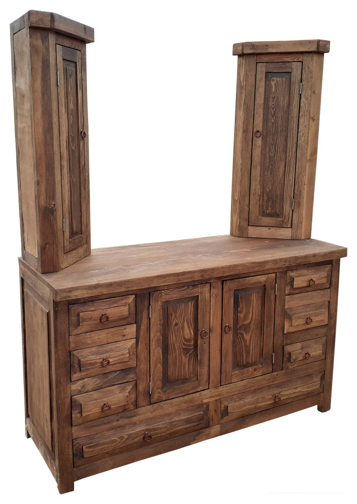 Addison Rustic Bathroom Vanity with towers, Medium Stain, 72 X 22 X 36