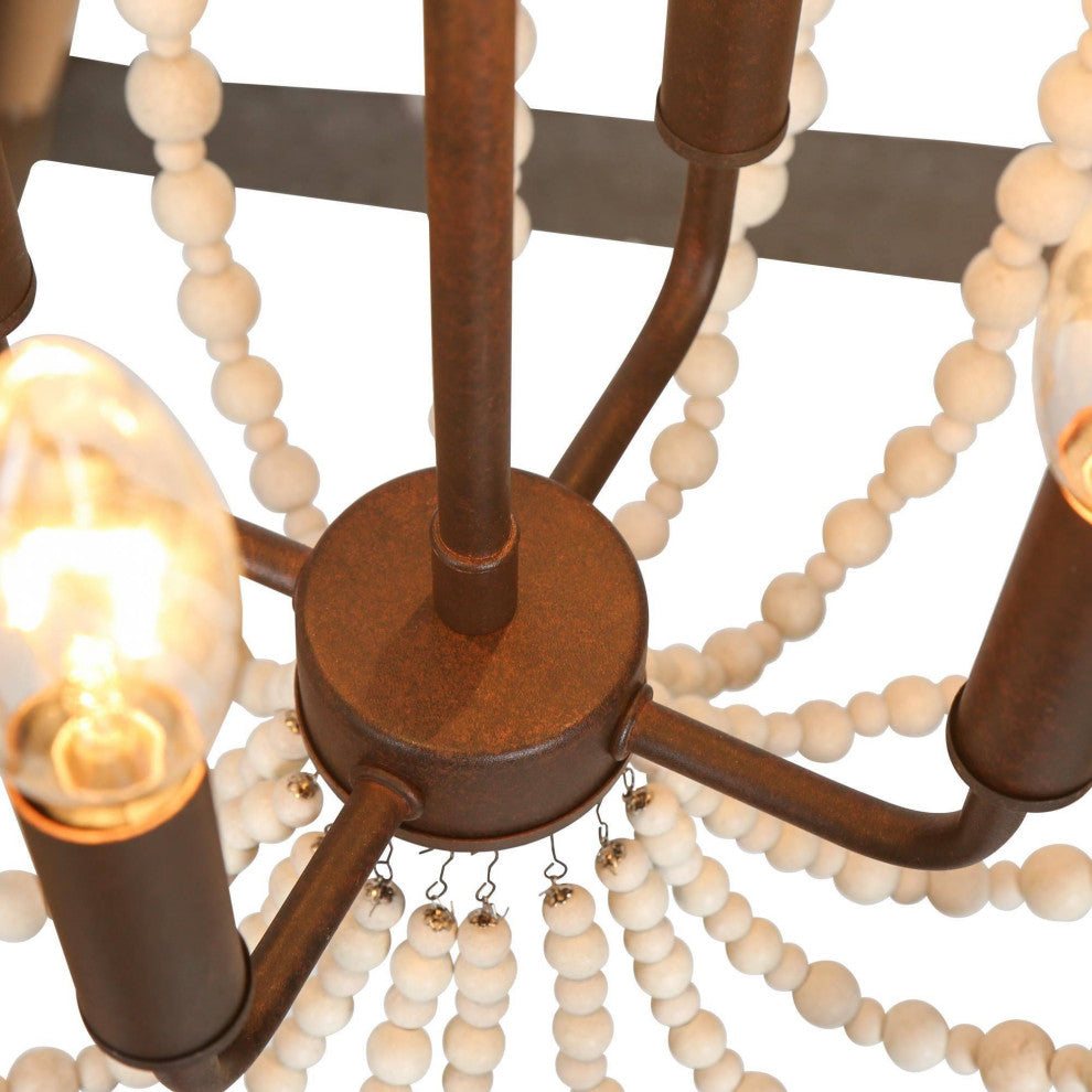 LNC 4-Lights Bohemian Rustic Bronze and Coastal Distressed Wood Beads Chandelier