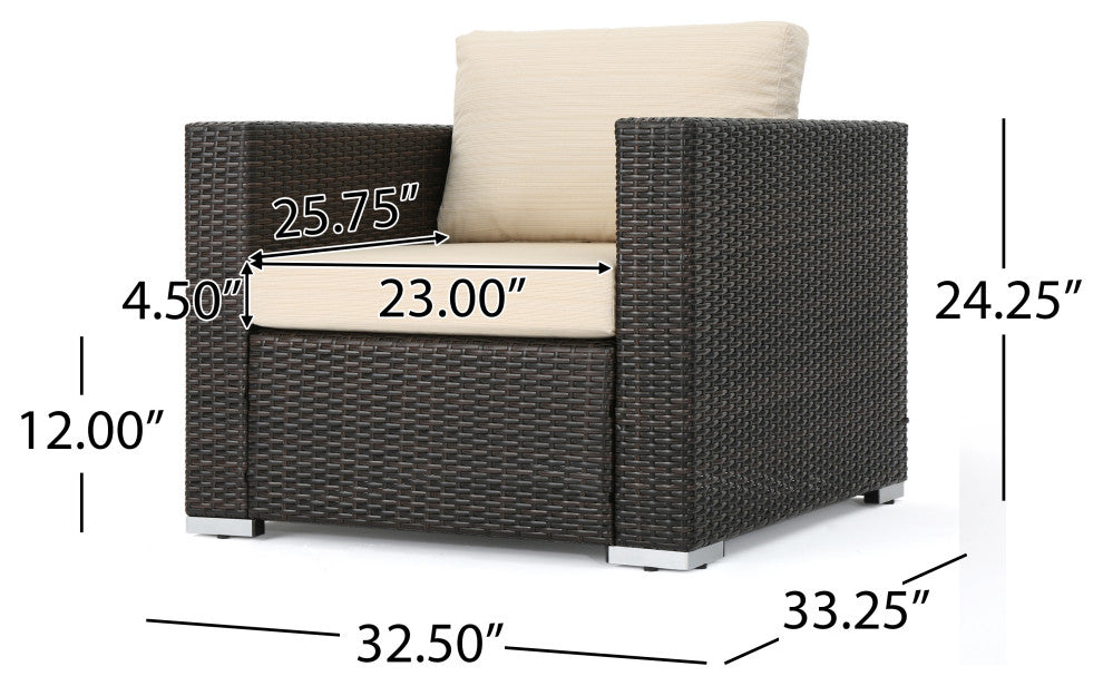 Avianna Outdoor Wicker Club Chair With Cushions, Set of 2, Multibrown/Beige