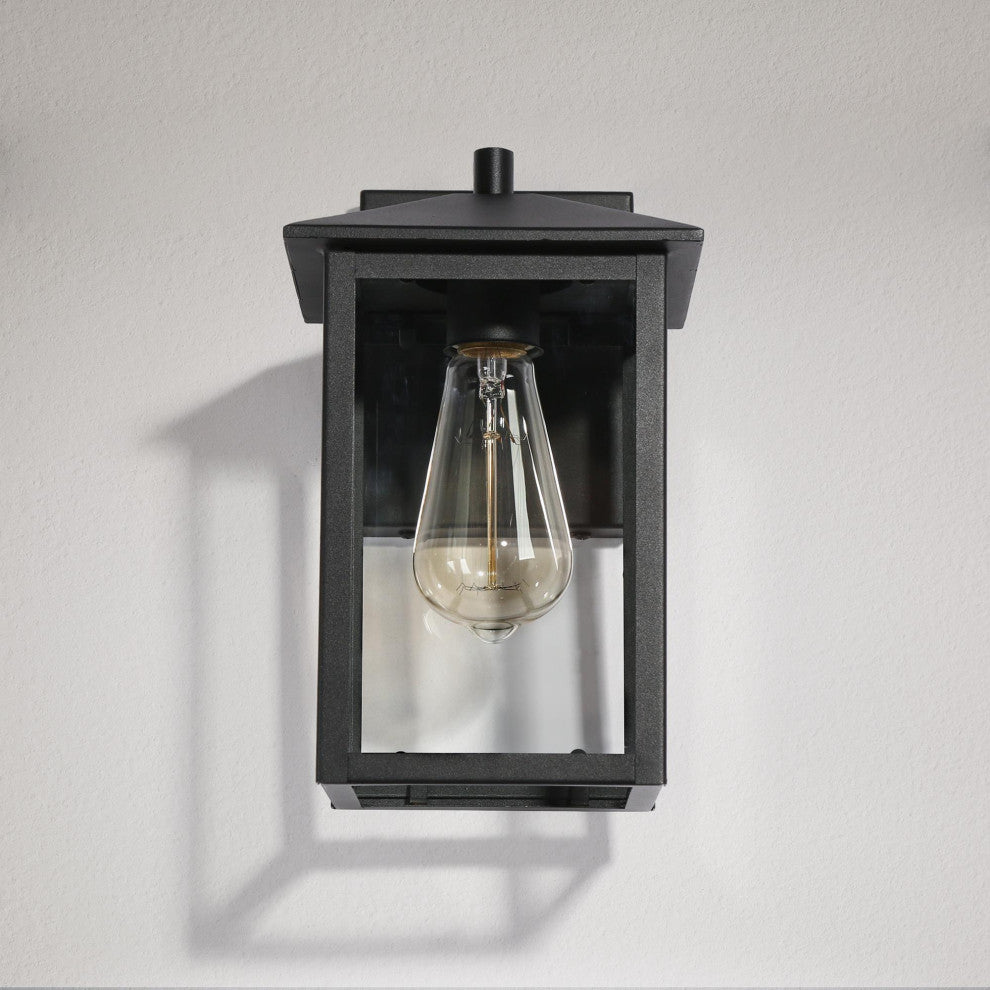 LNC 1-Light 11"H Matte Black and Clear Glass Modern Outdoor Wall Light
