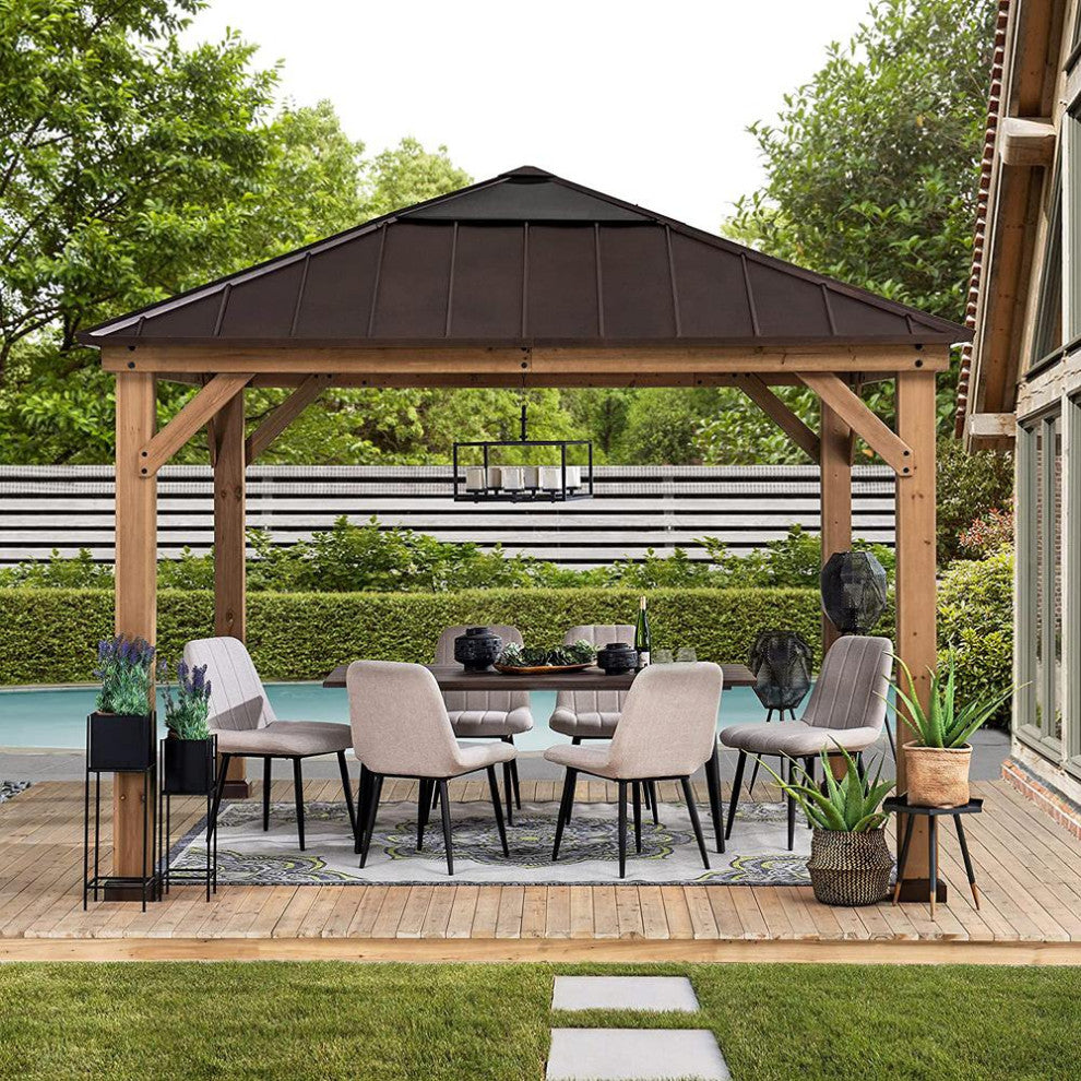 11 ft. x 11 ft. Cedar Framed Gazebo w/ Brown Steel and Polycarbonate Hip...