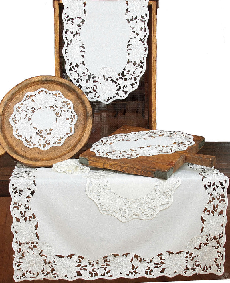 Daisy Garden Embroidered Cutwork Spring Table Runner, 15"x72"
