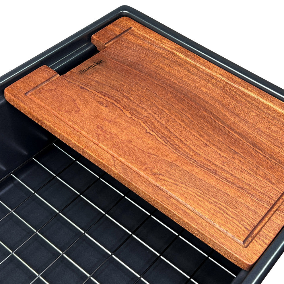 Nantucket 30" Workstation Fireclay Apron Sink Side Drain, Matte Black