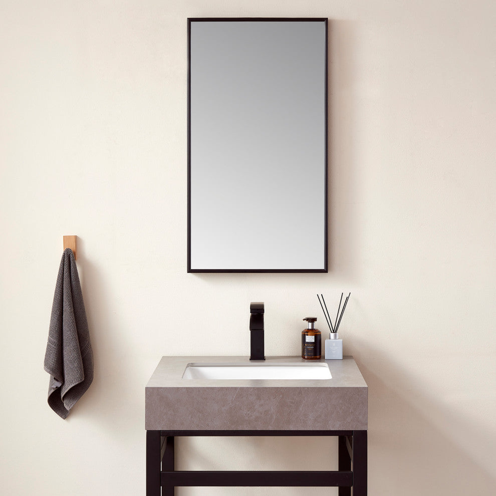 Viella Rectangular Aluminum Wall Mounted Mirror, Matte Black, 18"