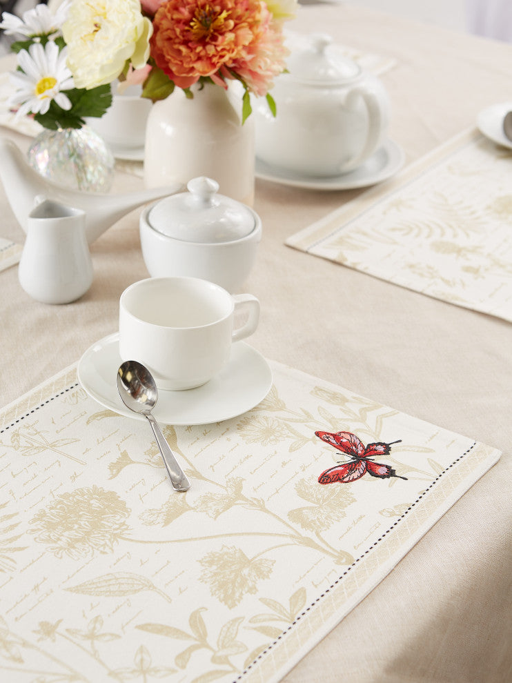 Botanical Butterfly Embroidered Placemat Set of 6