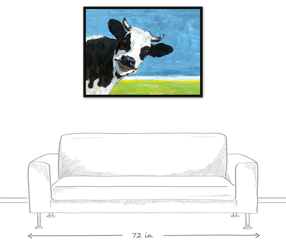 The Curious Dairy Cow 30x40 Black Floating Framed Canvas