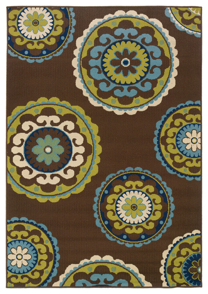 Oriental Weavers Caspian Brown/Green Medallion Indoor/Outdoor Rug 8'6"X13'