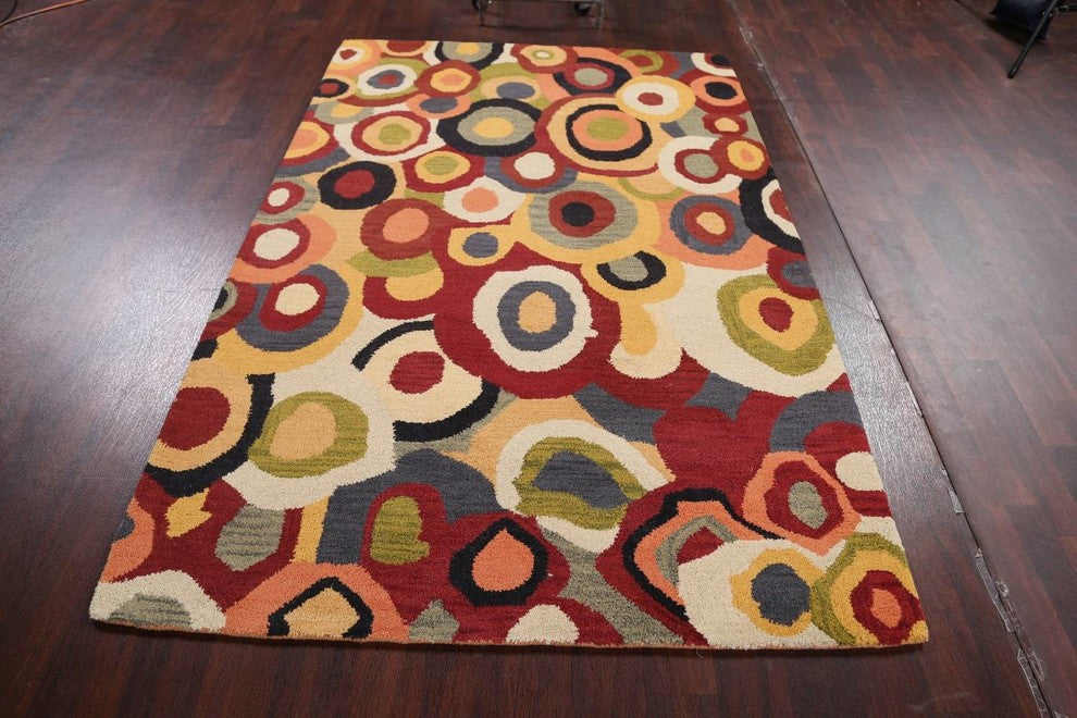 Modern Print Hand Tufted Indian Oushak Oriental Wool Area Rug, 5x8'
