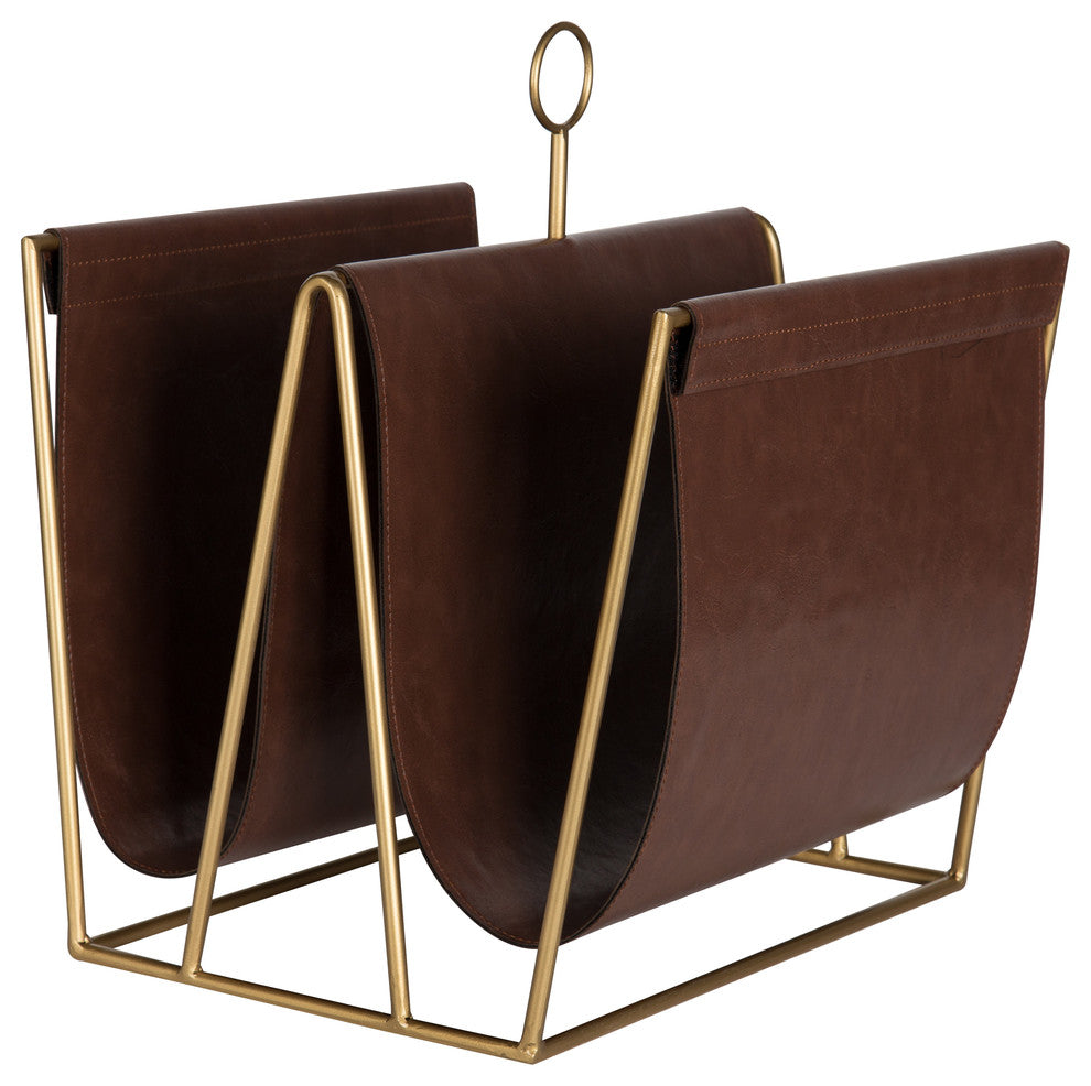 Kate and Laurel Alton Metal and Faux Leather Magazine File Holder