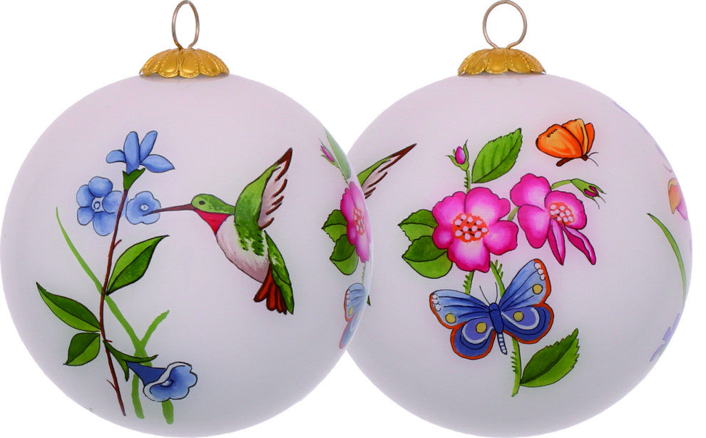 Decorative Florals Hand Painted Mouth Blown Glass Ornament