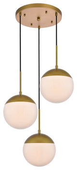 Eclipse 3 Light Pendant in Brass & Frosted White
