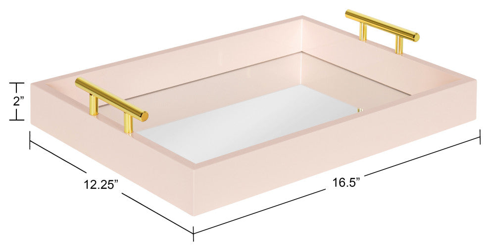 Lipton Decorative Wood Tray With Metal Handles, Pink/Mirror
