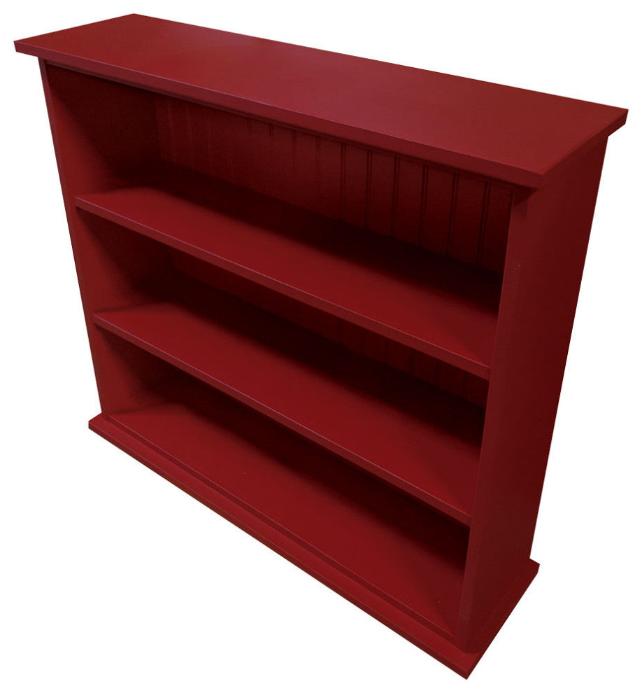 3 Shelf Bookcase, Solid Wood Bookshelf, Old Red