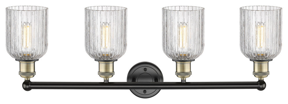 Edison-Bridal Veil 4-Light 32" Bath Vanity Light, Black Antique Brass, Clear