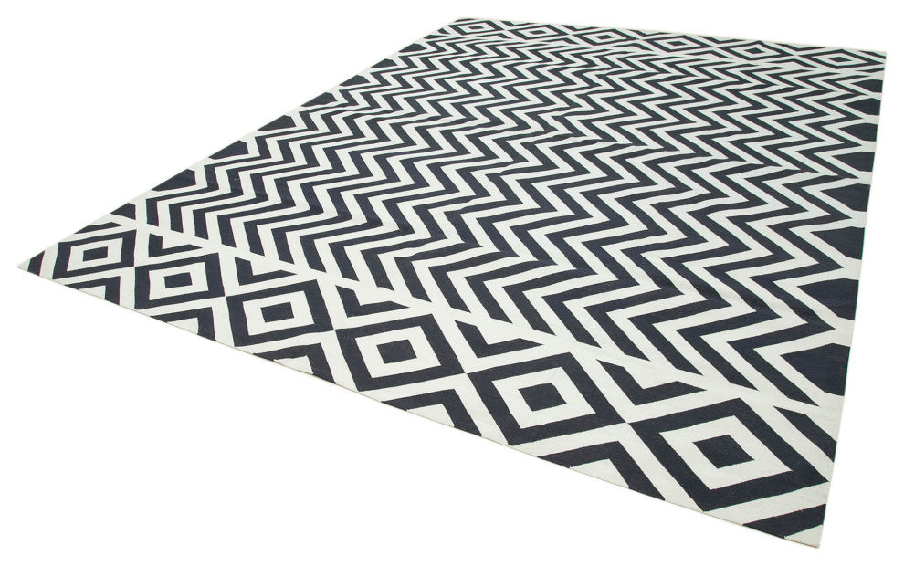 Rug N Carpet - Handmade Wool 9' 5'' x 12' 0'' Geometric Dhurrie Kilim Rug