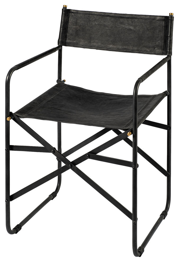 Direttore Black Genuine Leather With Black Metal Folding Frame Dining Chair