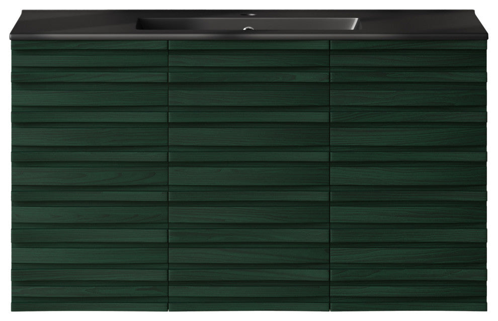 Cascade 36" Wall-Mounted Vanity, Green Oak With Black Sink Top