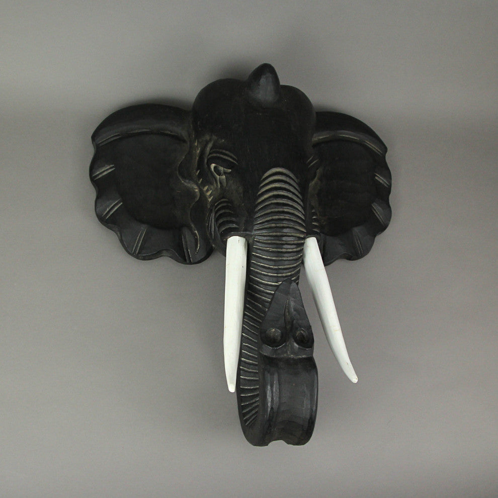 Hand Carved African Elephant Bust Sculpture Wooden Home Decor Wall Art Statue