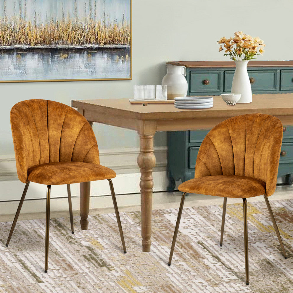 Velvet Brown Dining Chair Upholstered Dining Room Living Room Set of 2