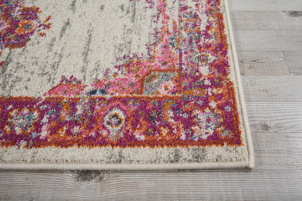 Nourison Passion Ivory/Fuchsia Area Rug, 2'2"x10'