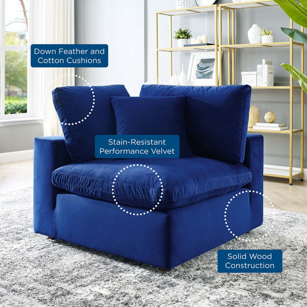 Commix Down Filled Overstuffed Performance Velvet Corner Chair Navy