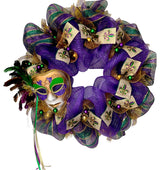 Mardi Gras Feather Venetian Mask Deco Mesh Wreath