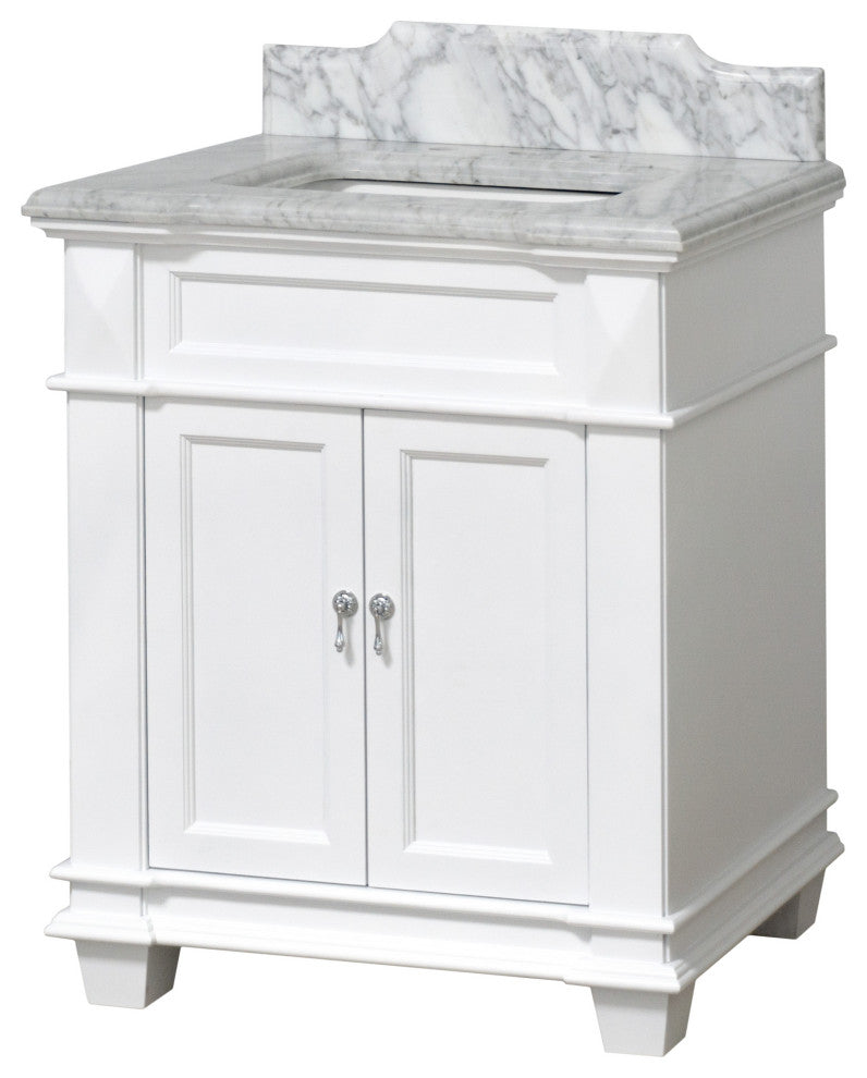 Elizabeth 30" Bathroom Vanity, Base: White, Top: Carrara Marble