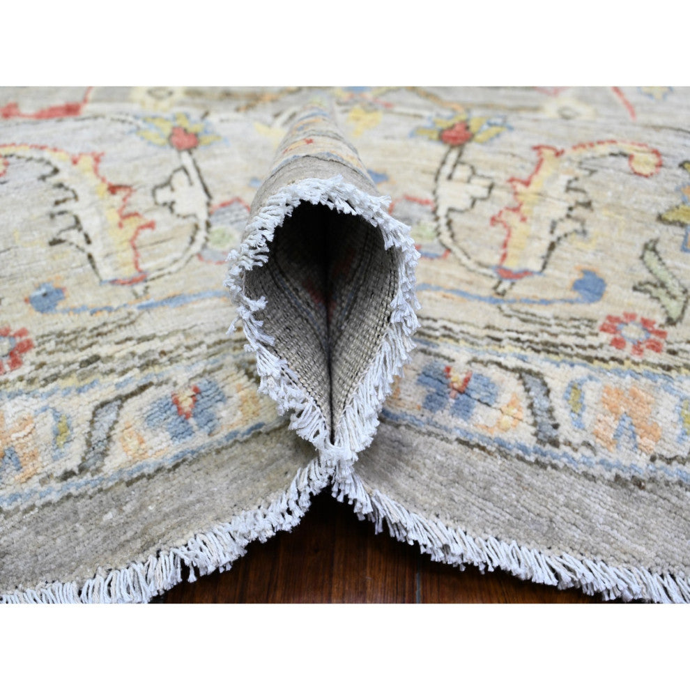 Gray Ziegler Mahal Hand Knotted Pure Wool Round Oriental Rug, 8'x8'