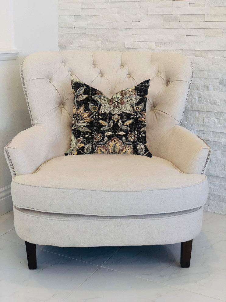 Noir Lotus Blossom Luxury Throw Pillow, 24"x24"