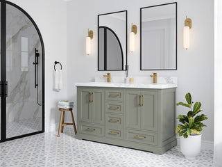 Boston 60 Double Bathroom Vanity in Evergreen 2" Venatino Quartz