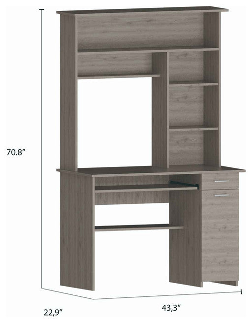 Zeno Light Gray Computer Desk with Hutch