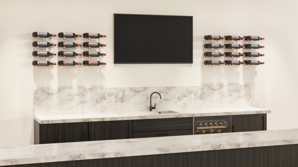 Vino Pins 12 Bottle Wall Mounted Wine Rack Kit, Milled Aluminum, Double Depth (24 Bottles)