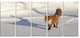 Brown Winter Cat with Footprints, Oversized Animal Wall Art, 60"x28", 5 Panels