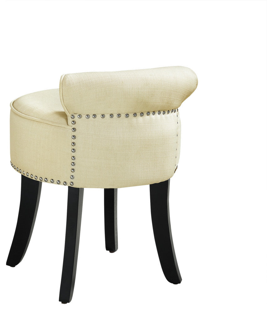 Ludovic Linen Contemporary Nailhead Trim Rolled Back Vanity Stool, Cream White